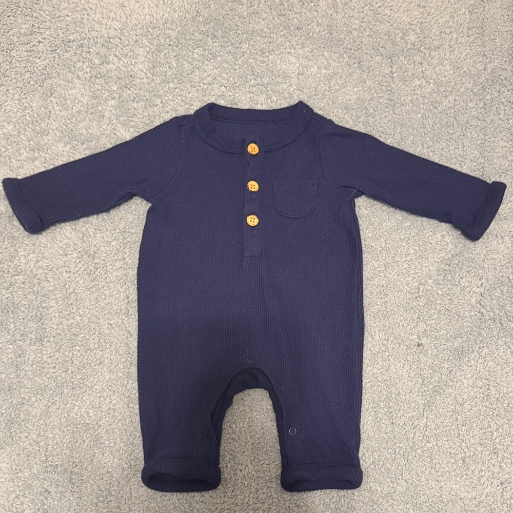 Navy Ribbed Baby One-Piece with Button Placket